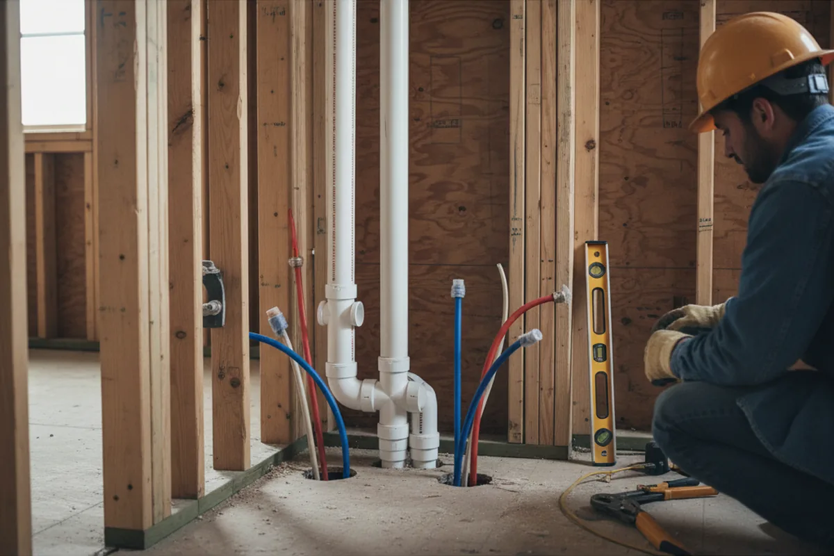 Drain and supply rough-in during Leak Detection in Davis Junction